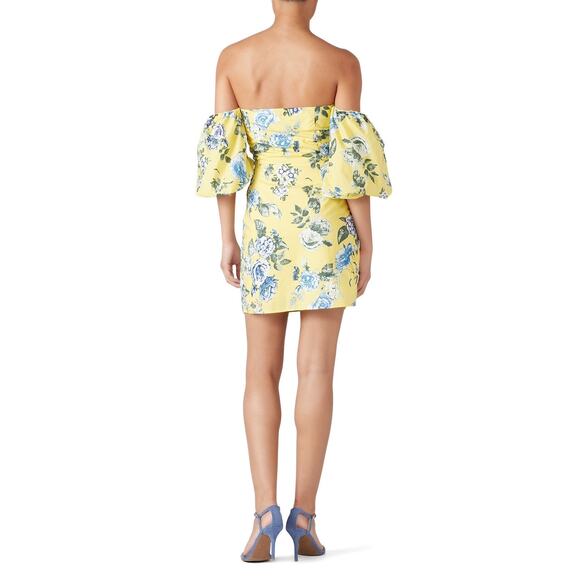 J.O.A. Yellow Floral Balloon Sleeve Off The Shoulder Mini Dress XS - Picture 2 of 14